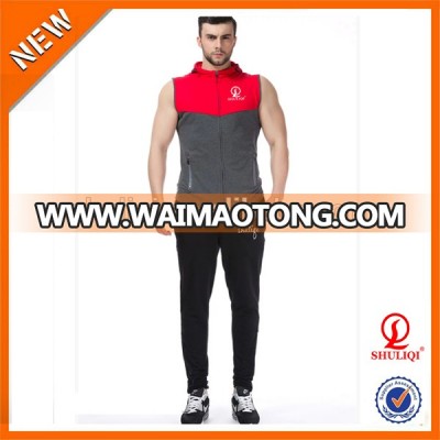 Microfiber new design sleeveless fitted tapered track suit, plus size sportwear embroidery logo designs